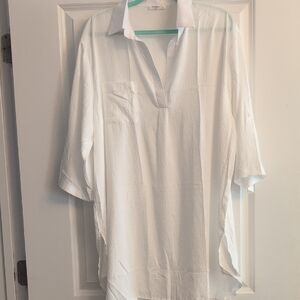 NWT White Collared Shirt-Style Swim Cover Up